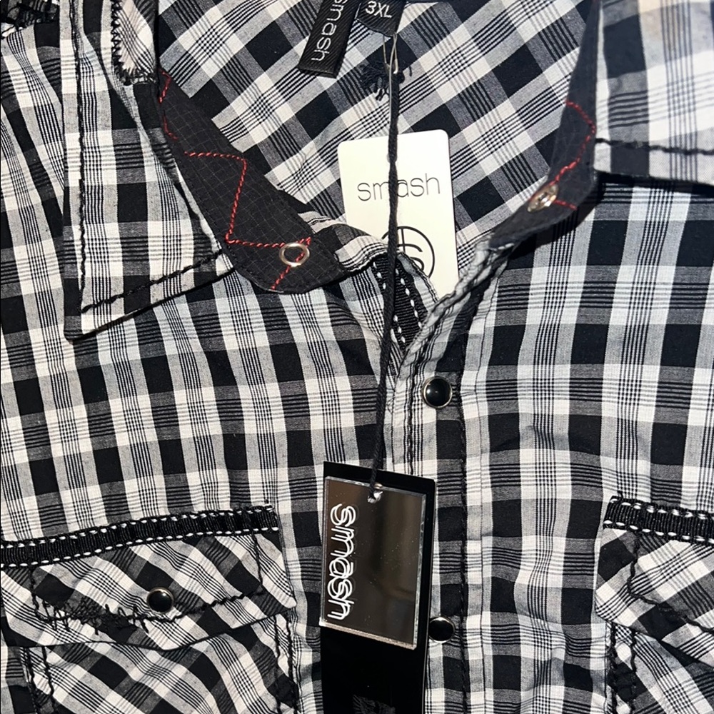 Men's Black and White Plaid Shirt